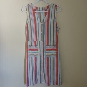 Old Navy Sleeveless Striped Button Up Dress Large Retro Mod Tunic